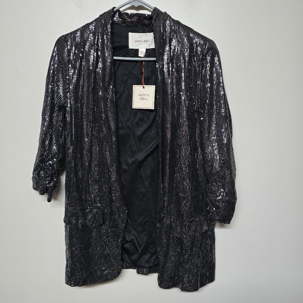 NWT‎ Autres Filles Sequin Detailed Open Front Blazer SZ XS